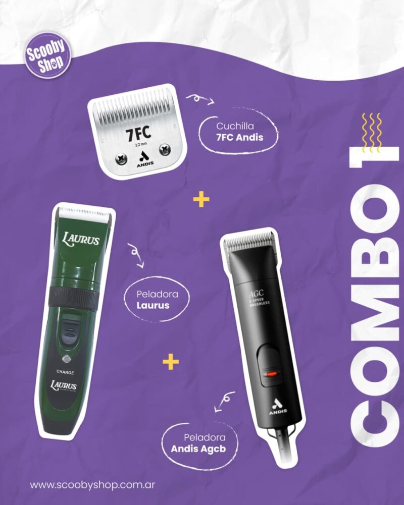 Combo peladora Andis AGCB + cuchilla Andis 7FC +  peladora Laurus